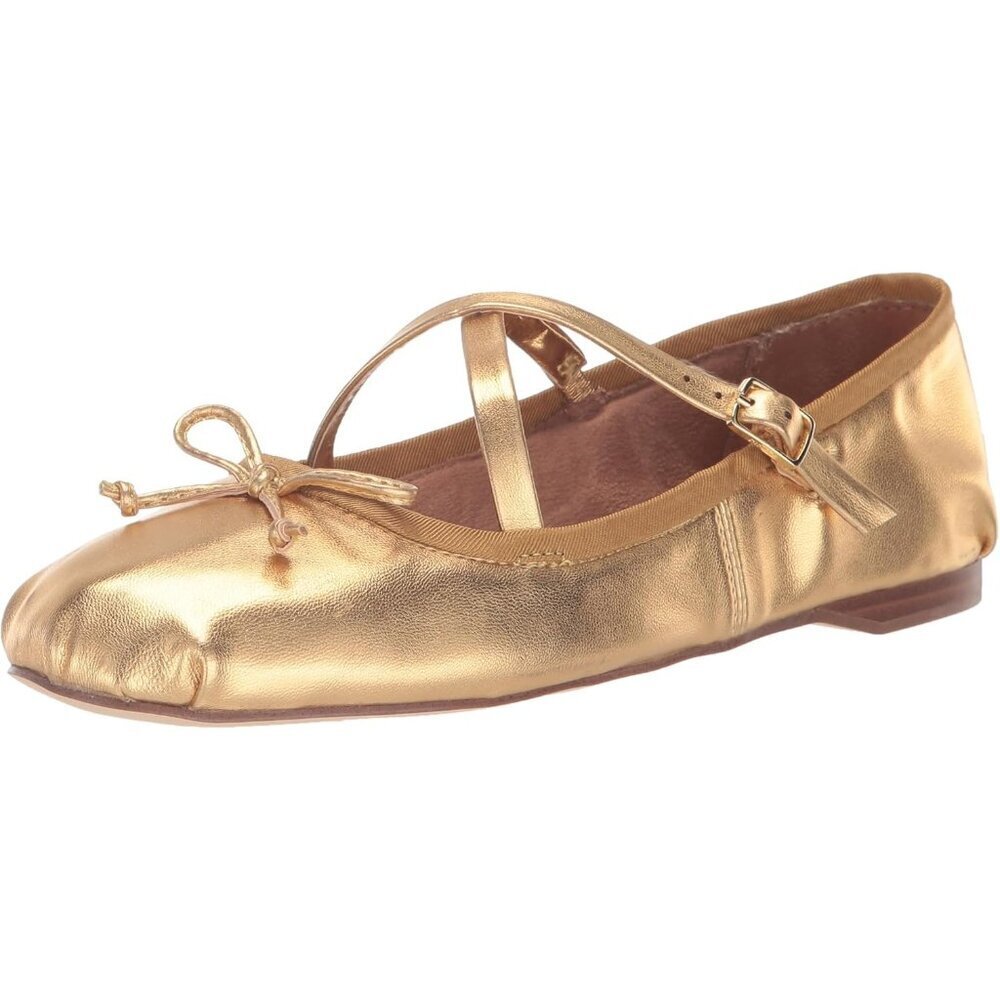 Metallic Gold Ballet Flat with Cross Strap